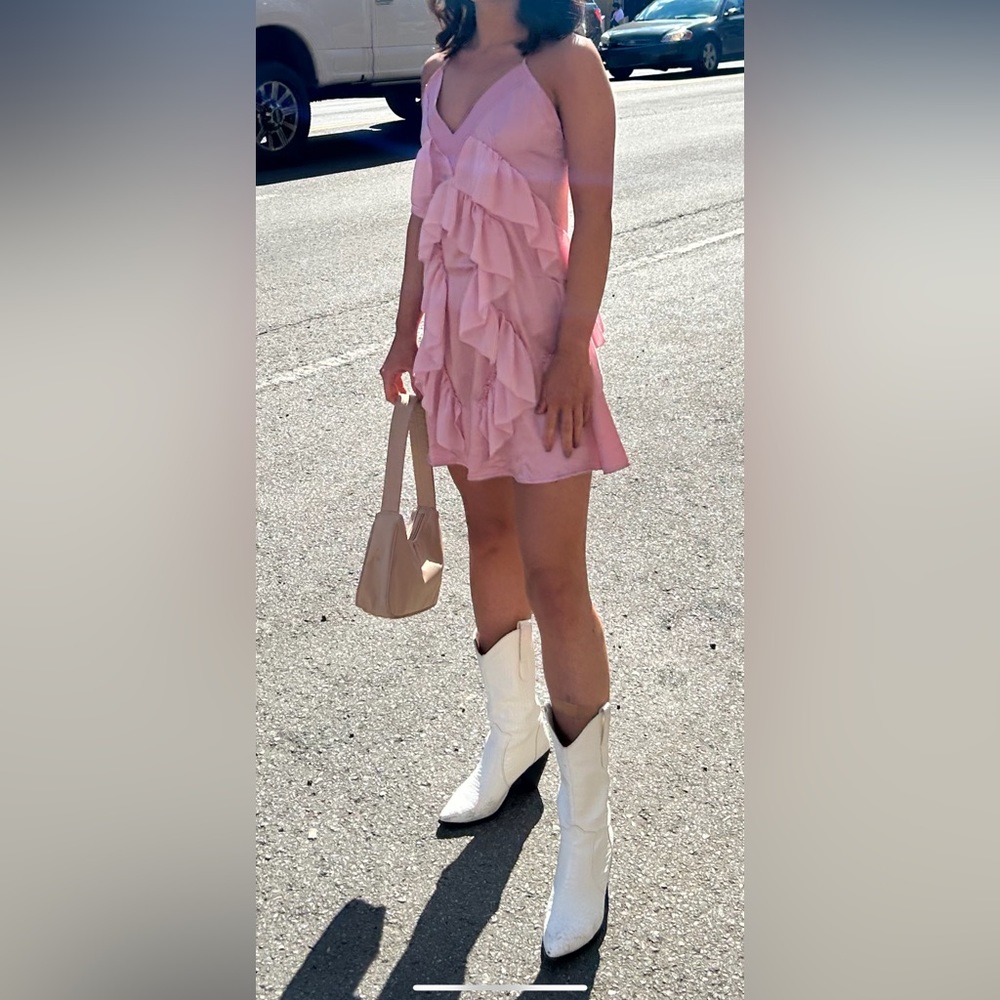 Light Pink Ruffled Mini Dress - Picture 2 of 2